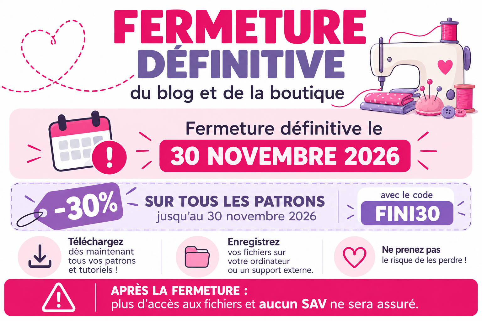 Fermeture définitive du blog et de la boutique ok